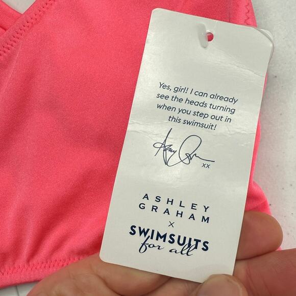 NWT Ashley Graham x Swimsuits for All One Piece Cut Out Open Back Pink Size 8 - Picture 4 of 13